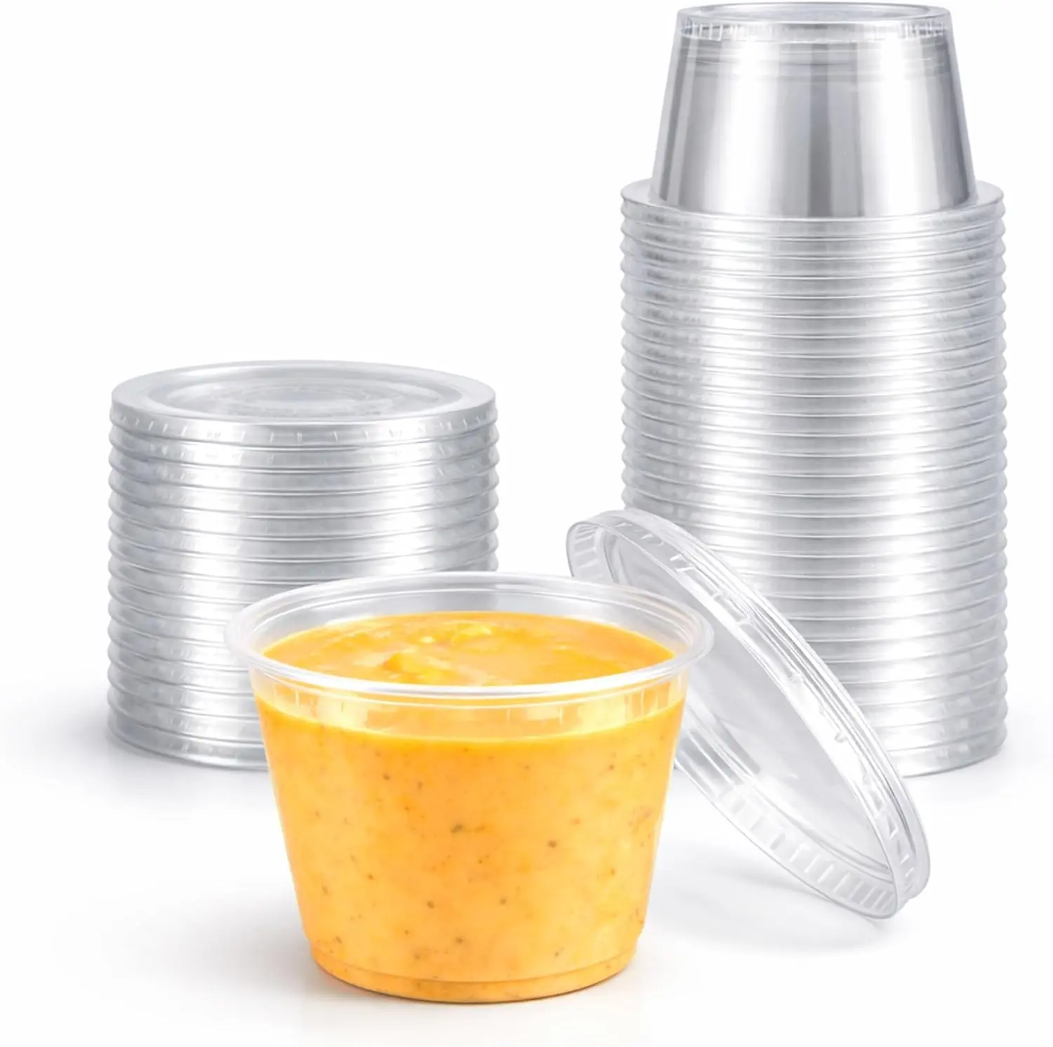 5.5 oz Clear Plastic Souffle Cups, BPA Free Portion Cups with Lids, 50 Sets | Perfect for sauces, dressings, condiments, samples, snacks and portion control applications