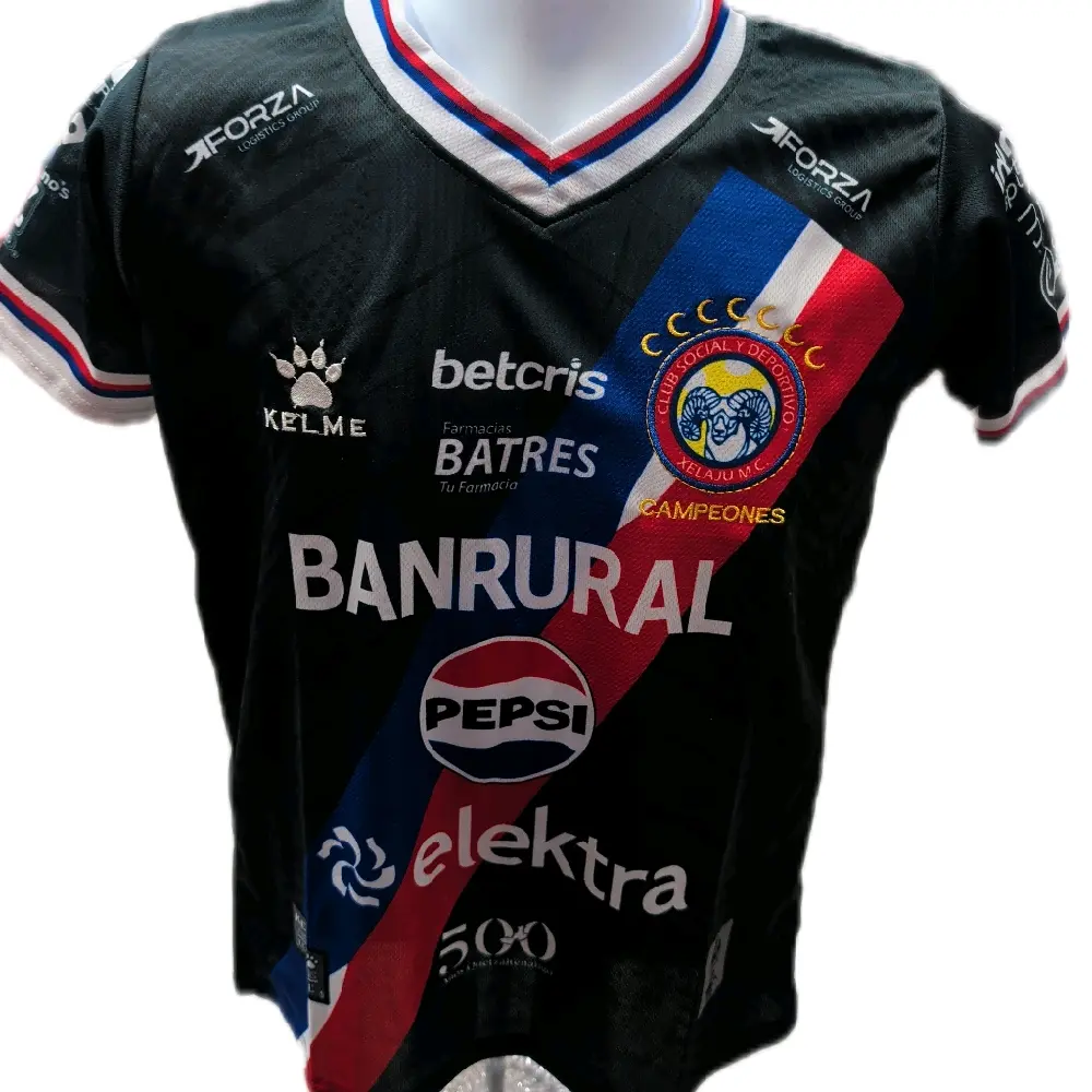1 Camisa de Xelaju Color negra franja Roja y azul