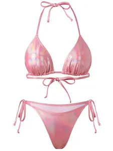 Euro-American Style Laser Triangle Bikini, Triangle Bikini Top, Shiny Sexy Two-Piece Swimsuit, Beach Vacation Hot Spring Swimwear, Summer Beach Bikini for Women