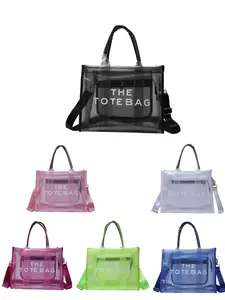Large Capacity Transparent Letter Tote Bag, Lightweight Fashion Handbag, Beach Yoga Fitness Travel Pouch, Stylish and Practical