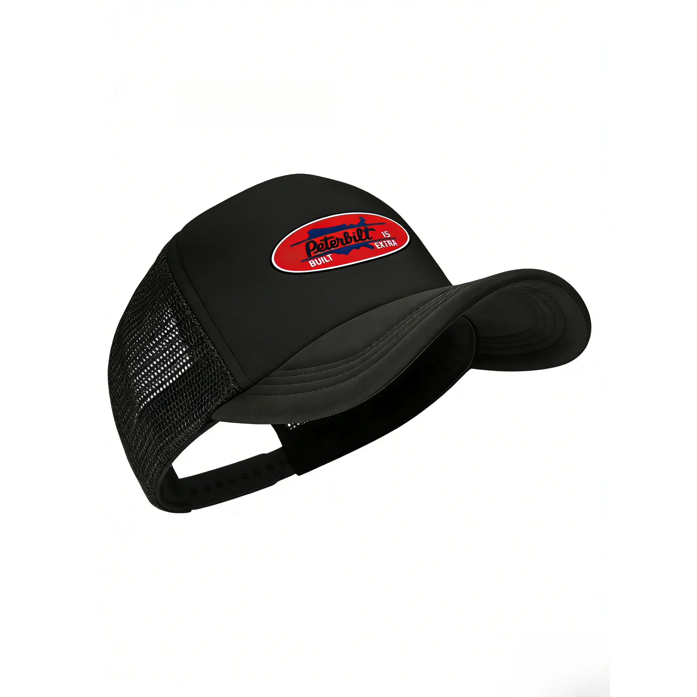 Men's Peterbilt Embroidered Patch Flat-Bill Trucker Hat - Gray & White Mesh Snapback, Automotive-Themed Fashion Accessory for Spring, Mens Hats