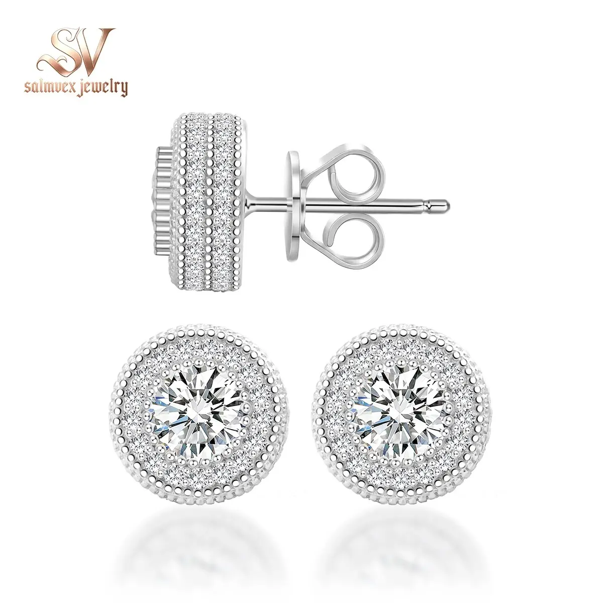 Salmvex Jewelry Double Halo Ice Lab-Created Moissanite Stud Earrings Jewelry Perfect Birthday Mother's Day Christmas Gift for Men Women