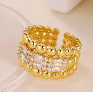 18K Gold Plated Luxury Cubic Zirconia Statement Ring for Women Chunky Adjustable Open Ring Hypoallergenic Nickel Free Tarnish Resistant Trending 2026 TikTok Viral Fashion Jewelry for Daily Wear Party Anniversary Birthday Valentine Gift for Her