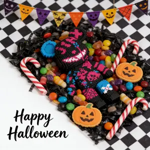 Halloween Cool Bear 3D Puzzle Building Blocks Decoration, Bookshelf Home Office Cabinet Decor, Party Living Room TV Stand Display STEM Building Blocks