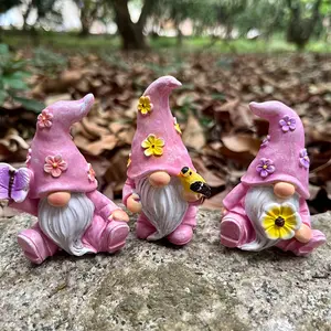Set of 3 Resin Gnome Figurines, Outdoor Garden Decor, Garden Gnomes, Lavender Color, Perfect for Patio, Balcony, Porch, Shelf, Living Room, Office