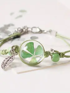 Glass Ball Flower Charm Bracelet, Transparent Dried Flower Jewelry Bracelet, Adjustable Boho Style Bracelet for Women, DIY Fashion Accessory