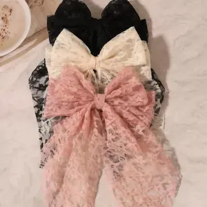 Layered Lace Bow Hair Clip with Flowing Ribbon Detail 3-Piece Set