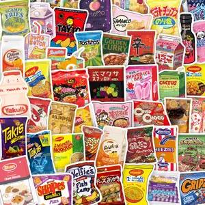 50Pcs Cartoon Snack Gift Pack Stickers Waterproof DIY Decals for Journal Notebook Phone Case Cellphone
