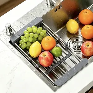 Stainless Steel 2-in-1 Adjustable Expandable Dish Drainer & Expandable Storage for Kitchen Plates Bowls Tableware Sink Drain Rack Organizer