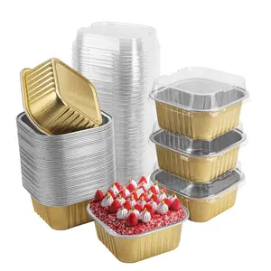 50 Pcs Mini Square Baking Cups with Lids – 5oz Aluminum Foil Cake Pans, Disposable Ramekins with Covers, Gold Dessert Cups for Wedding, Birthday, Party – No Cleanup, Easy Transport tiktokshopspringglowup