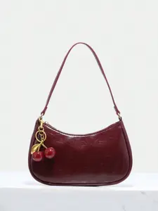 Women's Retro Underarm Shoulder Bag With Cherry Pendant, Zipper Closure, Wine Red/Black, Purses For Women, Bags For Women