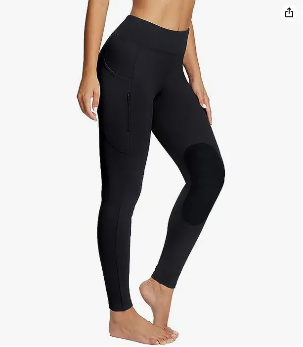 baleaf Women's Winter Fleece Lined Equestrian Tights, Breathable High Stretch Riding Leggings with Knee Patches & Zipper Pockets, High Stretch Leggings