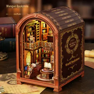 World Bookstore DIY Book Stand, Mini House Puzzle Model, Handmade Paper Craft, Desk Decoration, Creative Gift Idea, Wooden Model Kit