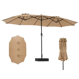 15FT Large Patio Umbrella with Base Included, Outdoor Double-Sided Rectangle Market Umbrellas with Stand and Crank, Table Umbrella with 12 Sturdy Ribs