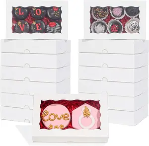  50 PCS Bakery Boxes, Cookie Boxes With Window, Pastry Containers For Chocolate Covered Strawberries,Easy Fold Treat Boxes Gift Boxes for Party, Wedding, Birthday,, Mother's Day Gifts ﻿