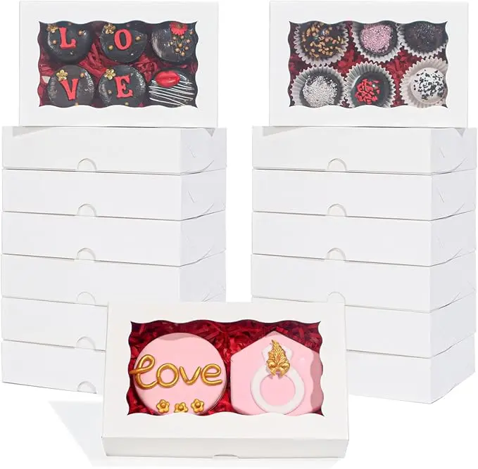  50 PCS Bakery Boxes, Cookie Boxes With Window, Pastry Containers For Chocolate Covered Strawberries,Easy Fold Treat Boxes Gift Boxes for Party, Wedding, Birthday,, Mother's Day Gifts ﻿,summerwins