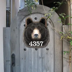 Designocracy MA982145-18 18 in. UV-Coated Nature Wildlife Bear Log Cabin Wooden House Number Sign, Decorative Wall Art, Home Decor Gift (Home Supplies Plaques & Signs)