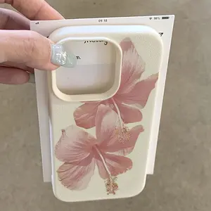 Pink Elegant Hibiscus Simple Premium Mobile Phone Case for iPhone 16, 11, XR, XS Max, 12, 13, 14, 15 Plus Pro Max - Trendy Waterproof Abstract Full Package Soft Edge, Couple Design Business High-End Appearance