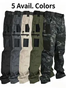 Men’s solid-color tactical cargo work pants, available in packs of 1 or 2 pieces, featuring multiple pockets and zip closures. Available in various colors. Durable outdoor training pants suitable for fishing, outdoor activities, work, hiking, and camping,