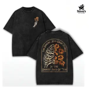 washed cotton Find Someone Who Grows Flowers Rib Sunflowers Pattern Printing Street Style Washed T-shirt 230g  Suitable for Leisure, Outdoor Street, Party, Holidays, Gifts and Other Scenes.