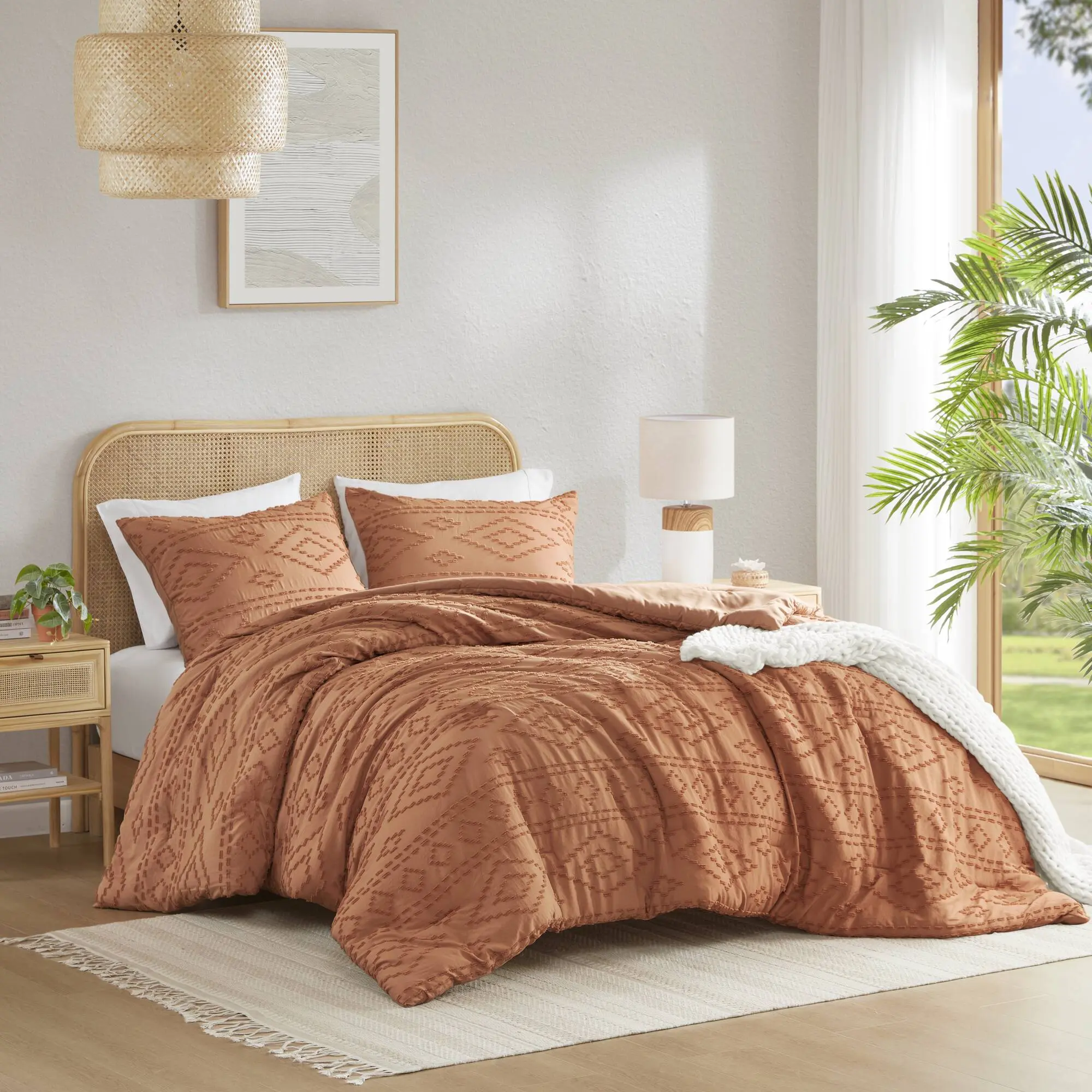 Boho Tufted Comforter Set with Geometric Design for Year Round Bedroom Comfort, Geometric Bedding Set, Bed Comforter Set