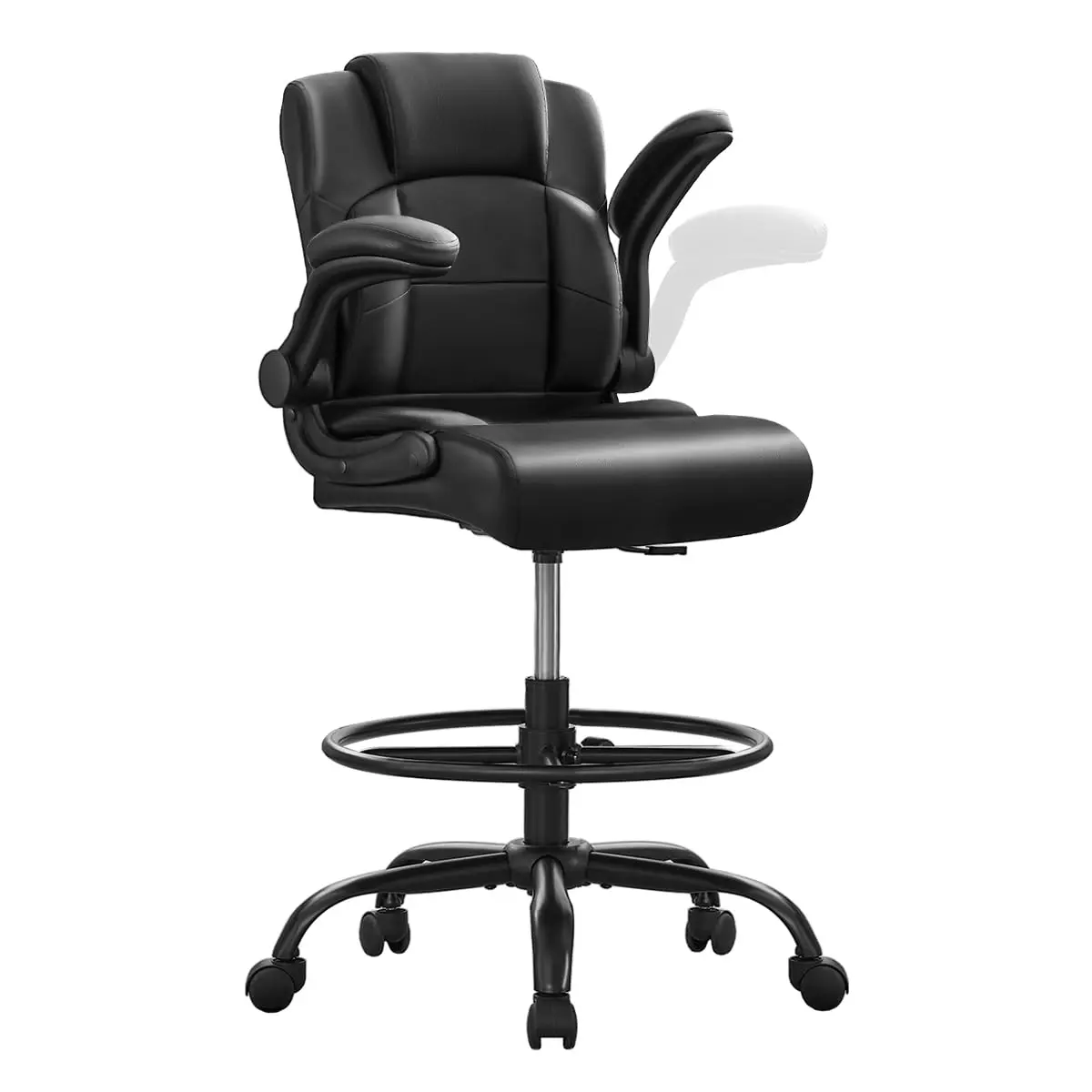 JONPONY 500 lbs Tall Office Chair with Flip-up Armrests for Standing Desk Executive Ergonomic Computer Leather Desk Chair with Lumbar Support, Adjustable Foot Ring for Home