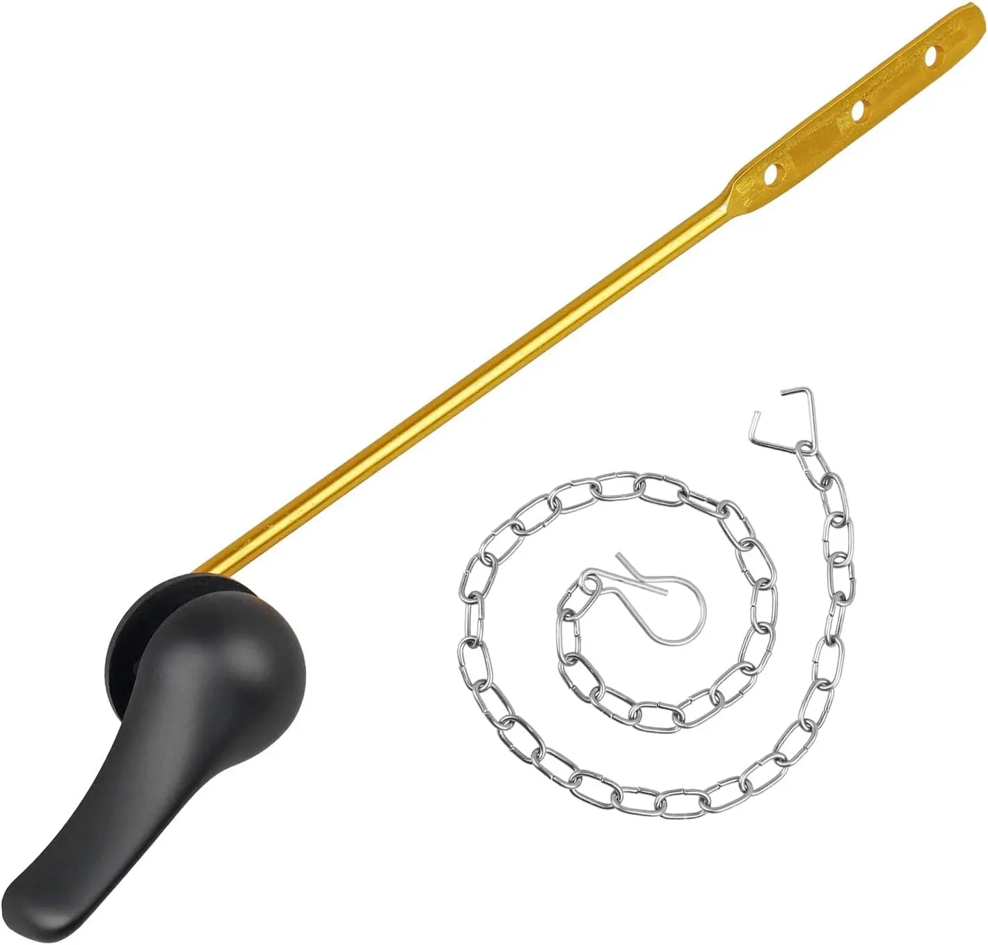 Toilet Handle Replacement Kit, Universal Tank Flush Lever Handle | Toilet Lever with Stainless Steel Flapper Chains for Most Front Mount Toilets, Matte Black Finish Toilet Flush Handle