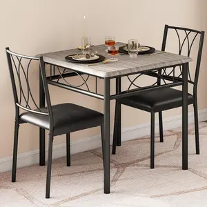 Dining Table Set for 2, Square Compact Dining Table and Chairs Set, Small Kitchen Table Set with 2 Upholstered Chairs for Apartment,Rustic Gray Modern