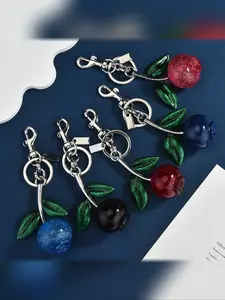 Crystal Blueberry Keychain Kawaii Charm Fruit Pendant Bag Decoration, Cute Plain Design for All Seasons, Perfect for Purse and Key Decor