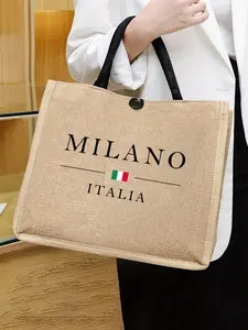 Milano Print Tote Bag, Large Capacity Shoulder Bag for Women, Lightweight Durable Reusable Shopping Bag, Simple Jute Bag for Travel & Beach