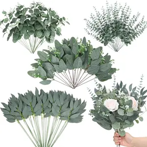 150 Pcs 4 Kinds Mixed Artificial Eucalypt Leaves Stems Bulk Fake Silver Dollar Eucalypt Bundle Faux Plants Greenery for DIY Bouquets Floral Arrangement Wedding Engagement Party Decor