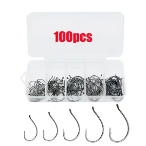 100pcs Boxed Soft Lure Worm Hooks, Anti-Barbed Strengthened Wacky Single Hook, Fishing Bait Accessories, High-Quality Fishhooks, Fishing Hook Set, Fishing Tackle, Fishing Lure Kit