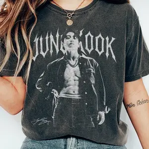 [Sale Up To 50%] Jungkook Vintage Graphic T-Shirt Unisex | 90s Comfort Colors Style, Dark K-Pop Aesthetic Fan Art, Retro Streetwear Shirt