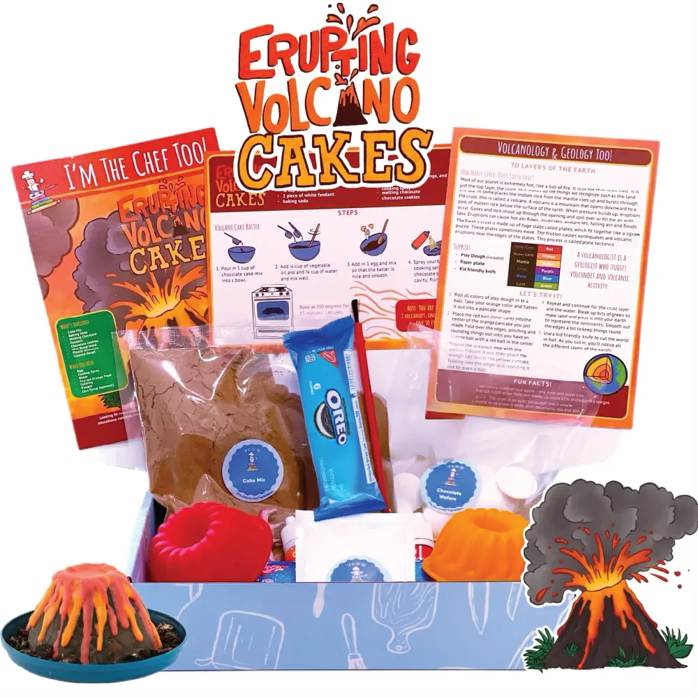 I'm The Chef Too! Erupting Volcano Cakes Kit for Kids Ages 4-14, STEM Science Experiment & Baking Activity for Girls and Boys, Screen-Free Educational Gift & Homeschool Learning