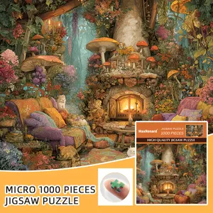 1000pcs Sleeping Cat in Mushroom House Jigsaw Puzzle - 15x10.25 Inch Vibrant Enchanted Forest Art with Letter Zones Back, Portable Premium Quality Puzzle for Adults, Includes Storage Box & A4 Photo Print - Perfect Christmas or Birthday Gift