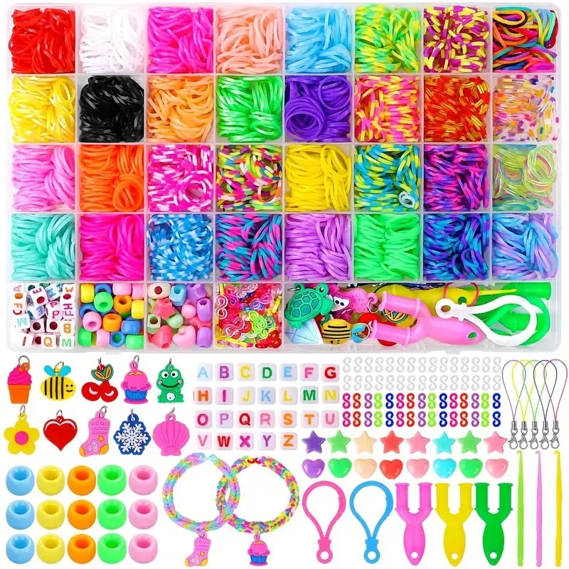 Rainbow Elastic DIY Bands Bracelet Making Kit for Kids, DIY Braiding Crafts with 40-Grid Storage Organizer and Loom Tools, Diy Crafts, Elastic Bands Bracelets & Bangles, Handmade Crafts, Jewelry Making Kits