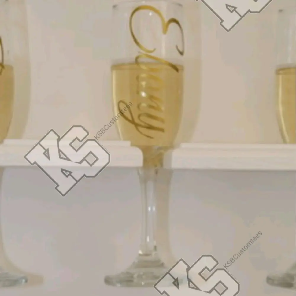 KSBCustomizes Custom Personalized Champagne Flutes - Elegant Gold Script Design for Special Occasions