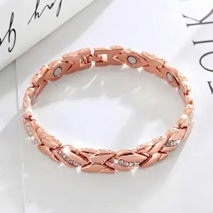 Women's leaf bracelet, pure copper magnetic bracelet withdiamonds, 3500 gauss effective magnet, outdoor fun