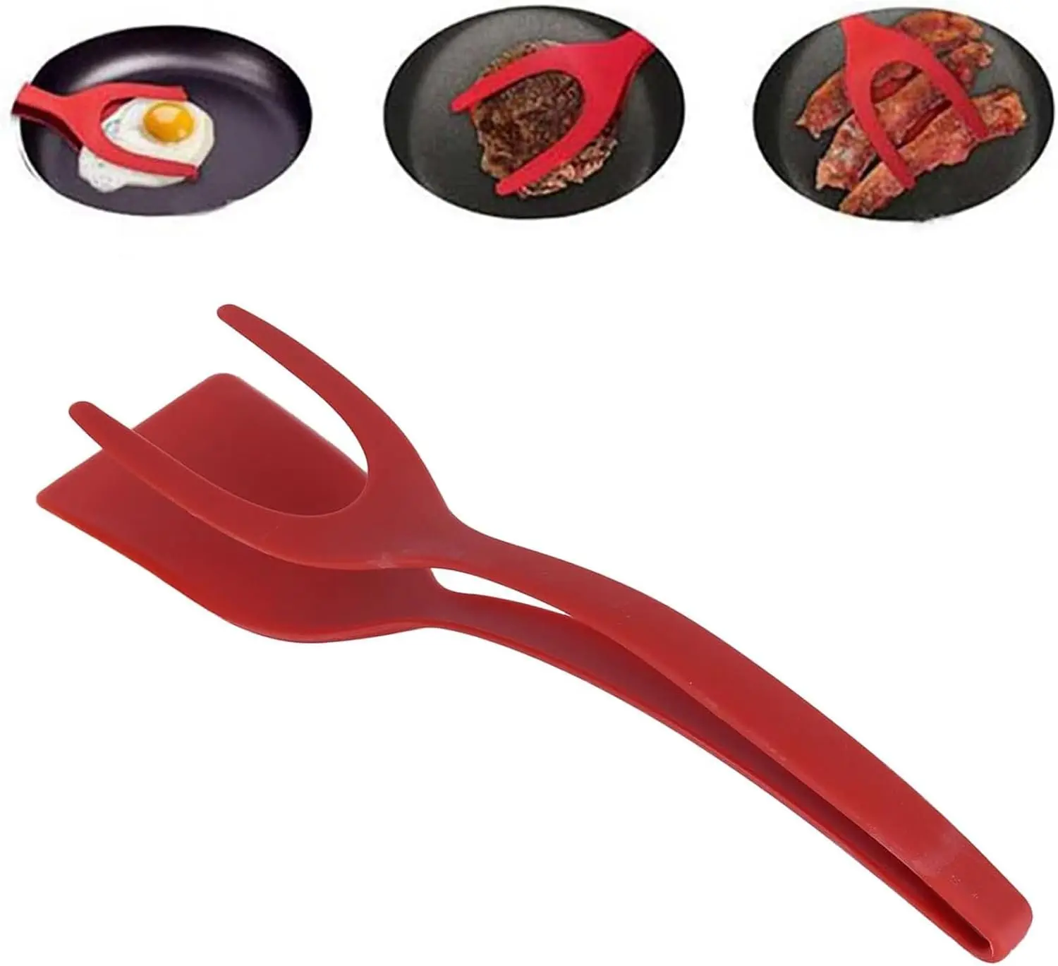 2 in 1 Flipper Spatula with tongs - Nylon Easy Grip Flip Spatula for Hash browns, Burgers, Steaks, French Toast, Omelets, Pancakes - Non-Stick Head, Ergonomic Handle, Withstands High Temperatures