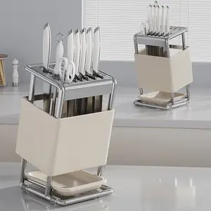 Slanted Knife Holder Storage Rack Kitchen Knife Rack Countertop Chopstick Cage Knife Integrated Storage Rack Wall-Mounted Knife Block