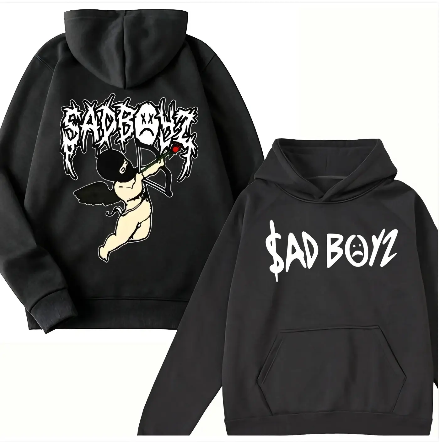 Sad Boyz Hoodie Pink Graphic – Angel Streetwear Pullover Sweatshirt, Double-Sided Design, Edgy Aesthetic for Men & Women, Trendy Unisex Casual Hoodie