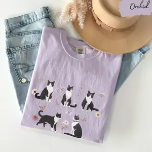 Tuxedo Cat Cottagecore t shirt, Tuxedo cat, Tuxedo cat gifts, Tuxedo Cat mom, Tuxedo Cat shirt, Comfort colors t shirt, Cat mom t shirt