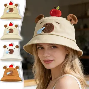 Cute Light Weight Capybara Bucket Hat Summer Beach Holiday Casual Sunshade Cap Fashionable Animal Print Fishing Hat