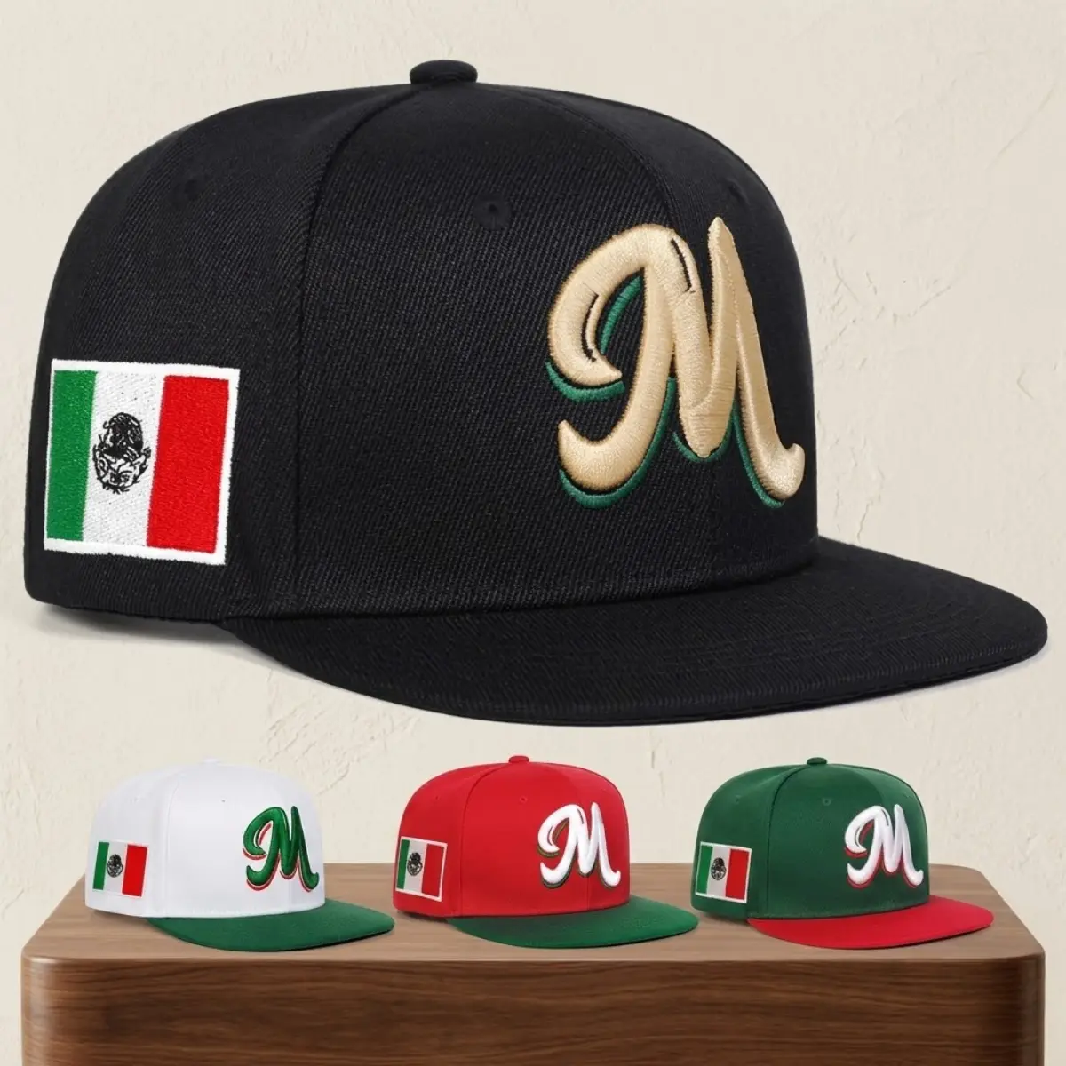 Mexico Flag Patch Snapback Hat for Men and Women, Adjustable Polyester Headwear with Embroidered M, 1 Size Fits, Men's Hats, One Size Fits