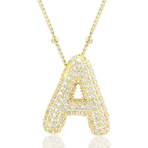 Letter Necklace, 14k Gold Plated Bubble Balloon Dainty Necklace for Women, Chunky Initial Charm Pendant Name Necklace Personalized