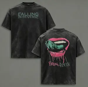 Retro Falling in Reverse Lips band t shirtsWashed Tee, vintage clothing Rock Band,Oversize Streetwear Heavy Cotton Top, UnisexAlternative Metal Concert grunge clothes