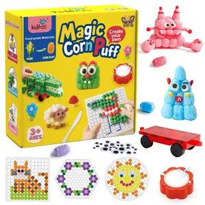 Kiditos Magic Puff Corn Building Kit – 3D Colorful Craft for Kids, DIY Art Set with Sticky Corn Pieces, Templates & Tools – Sensory, Educational & Mess-Free Play for Ages 3+