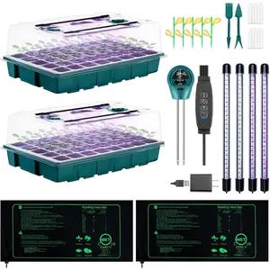 Seed Starter Tray with Grow Lights and Heat Mat, 3-in-1 Soil Meter, 80-Cell Seed Growing Tray, Germination &  Propagation Station for Indoor  2-Pack