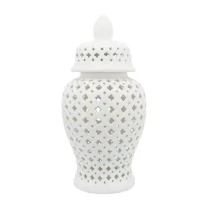 Sagebrook Home Neutral Modern Ceramic Cut Out Temple Jar with Lid Bottles Room