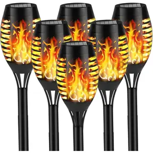 Solar Flame Lights Outdoor 6 Pack Solar Torch Light with Flickering Flame for Garden Decor Waterproof 12 LED Torches for Outside Yard Lawn Patio Pathway Halloween Lighting